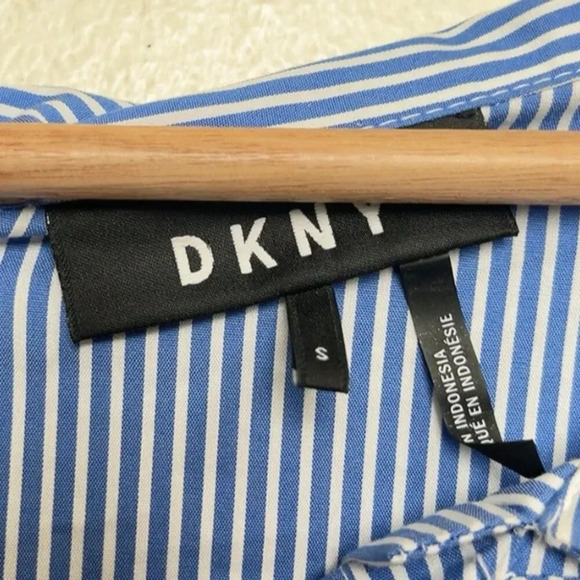 DKNY Womens Small Poplin Asymmetrical One Shoulder Button Shirt Stripes - Picture 8 of 12